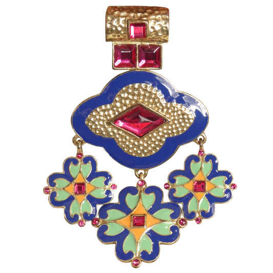 LOU LOU DE LA FALAISE - 1980s Enamel & Crystal Pendant