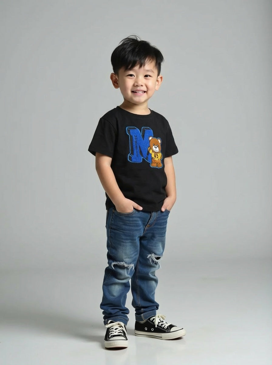 MOSCHINO - 2000s Cotton Varsity Patch T-Shirt, Size 3 Years