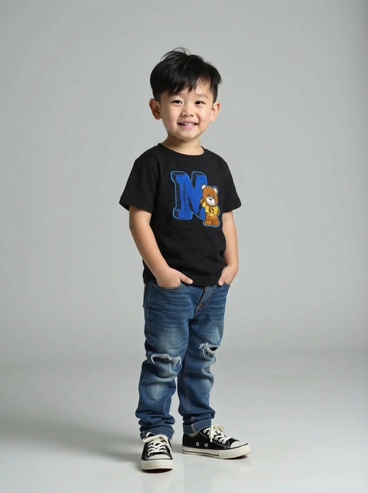 MOSCHINO - 2000s Cotton Varsity Patch T-Shirt, Size 3 Years