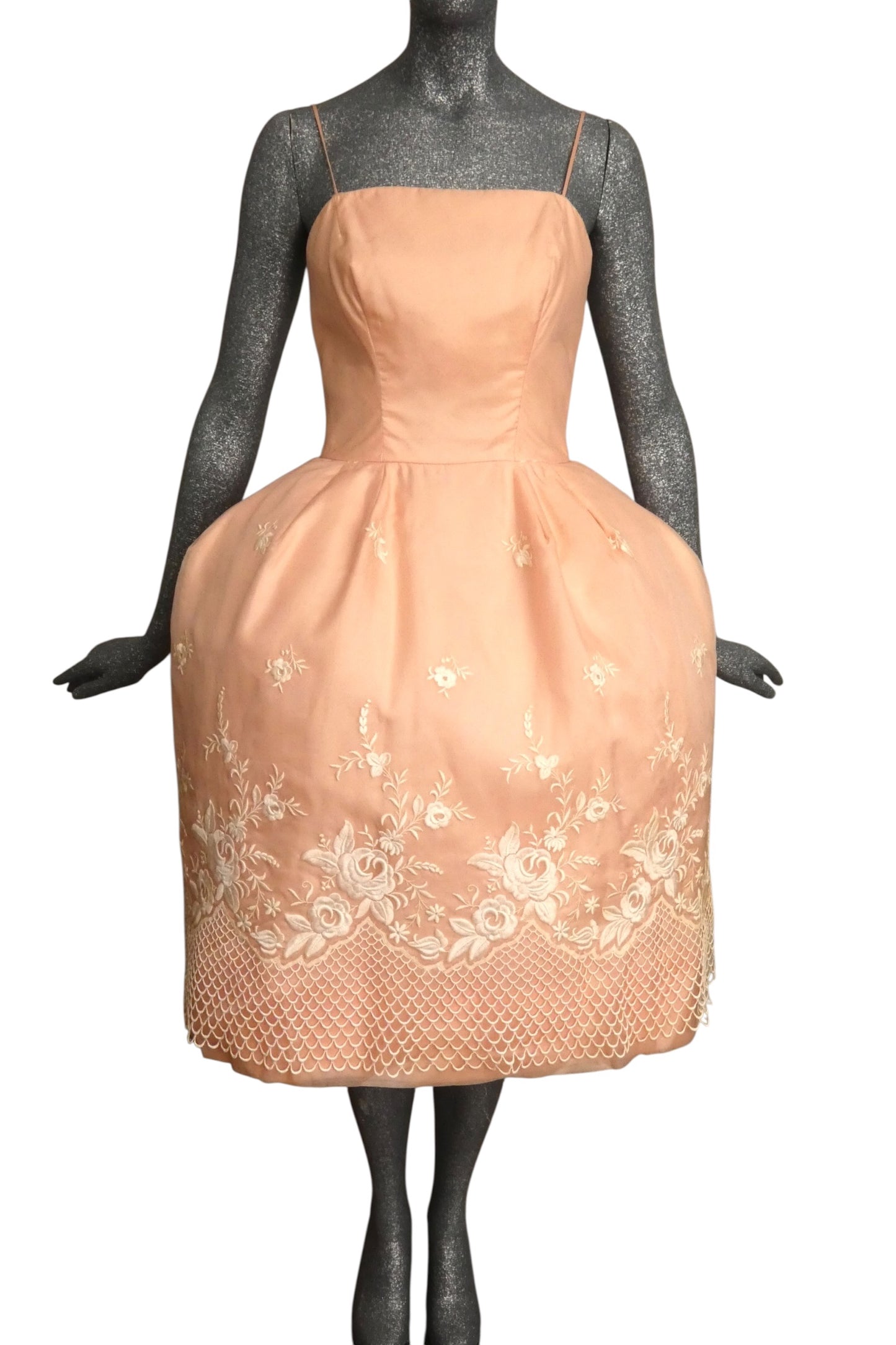 MICHAEL NOVARESE - 1960s Embroidered Organza Party Dress, Size-2