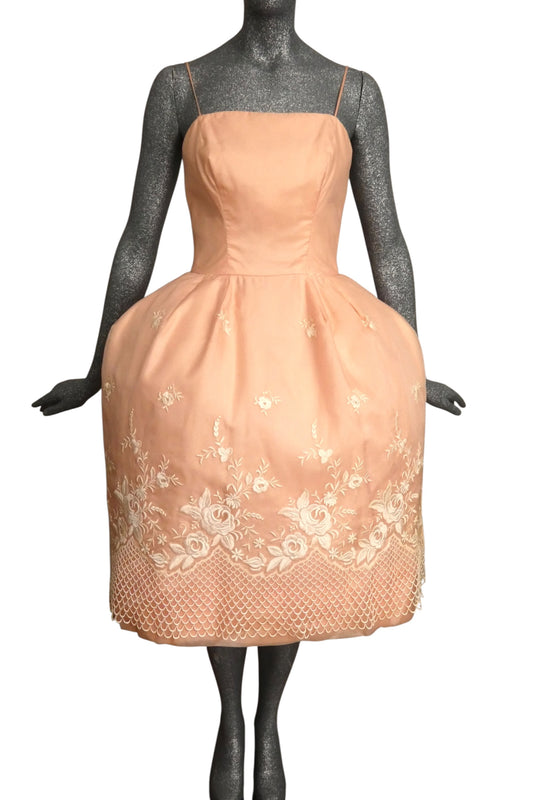MICHAEL NOVARESE - 1960s Embroidered Organza Party Dress, Size-2
