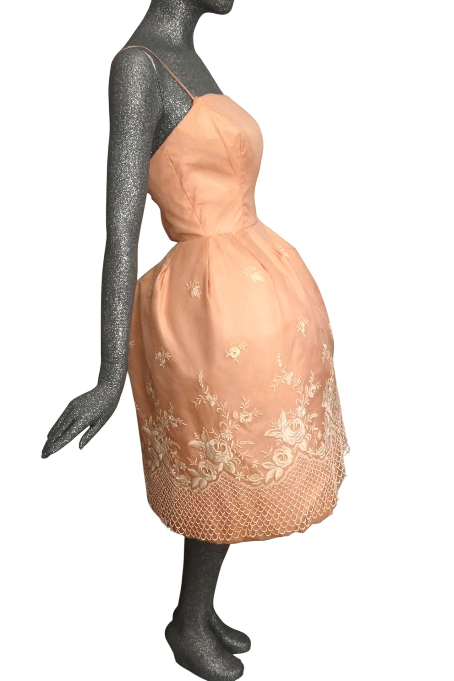 MICHAEL NOVARESE - 1960s Embroidered Organza Party Dress, Size-2