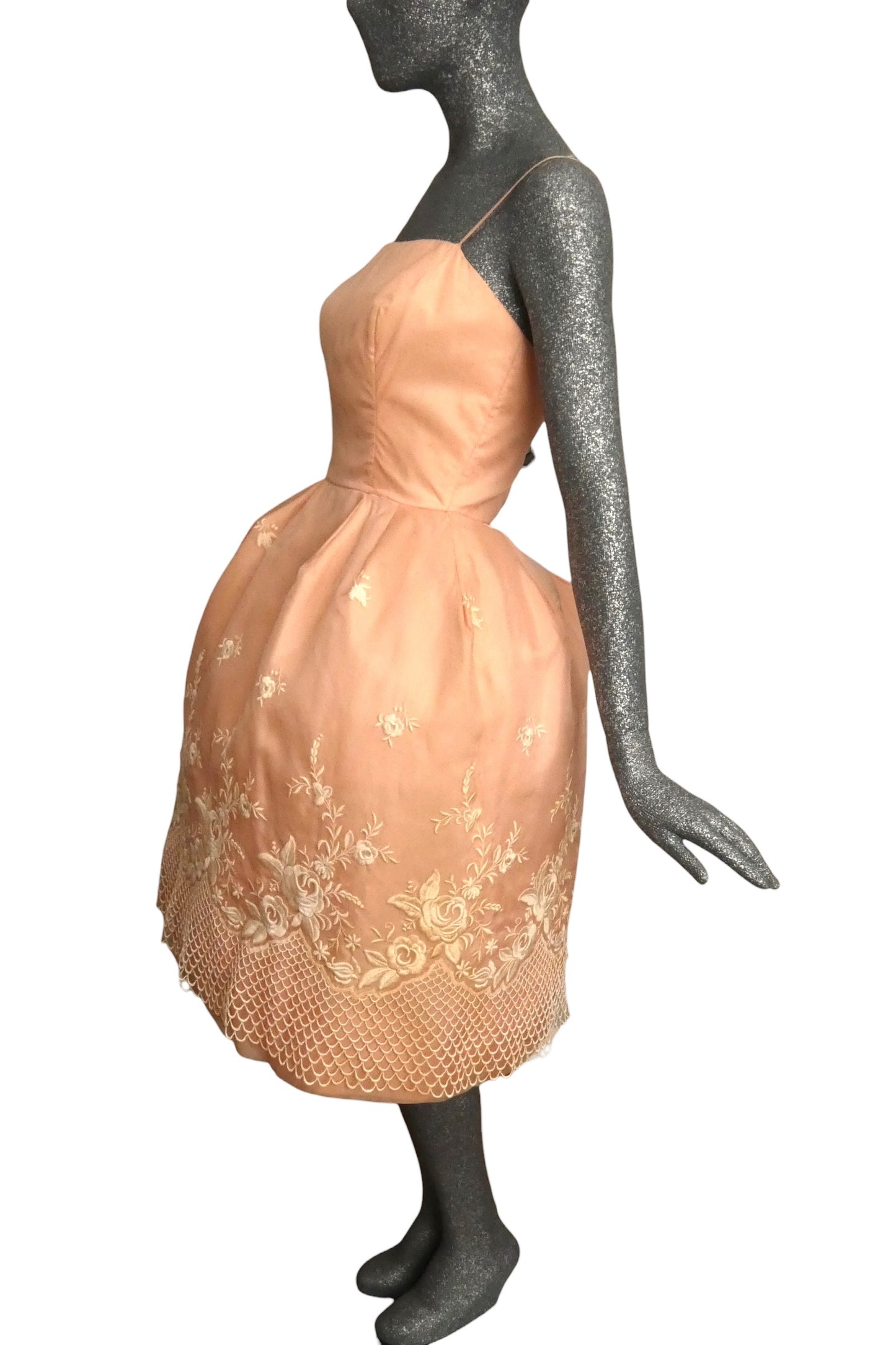 MICHAEL NOVARESE - 1960s Embroidered Organza Party Dress, Size-2