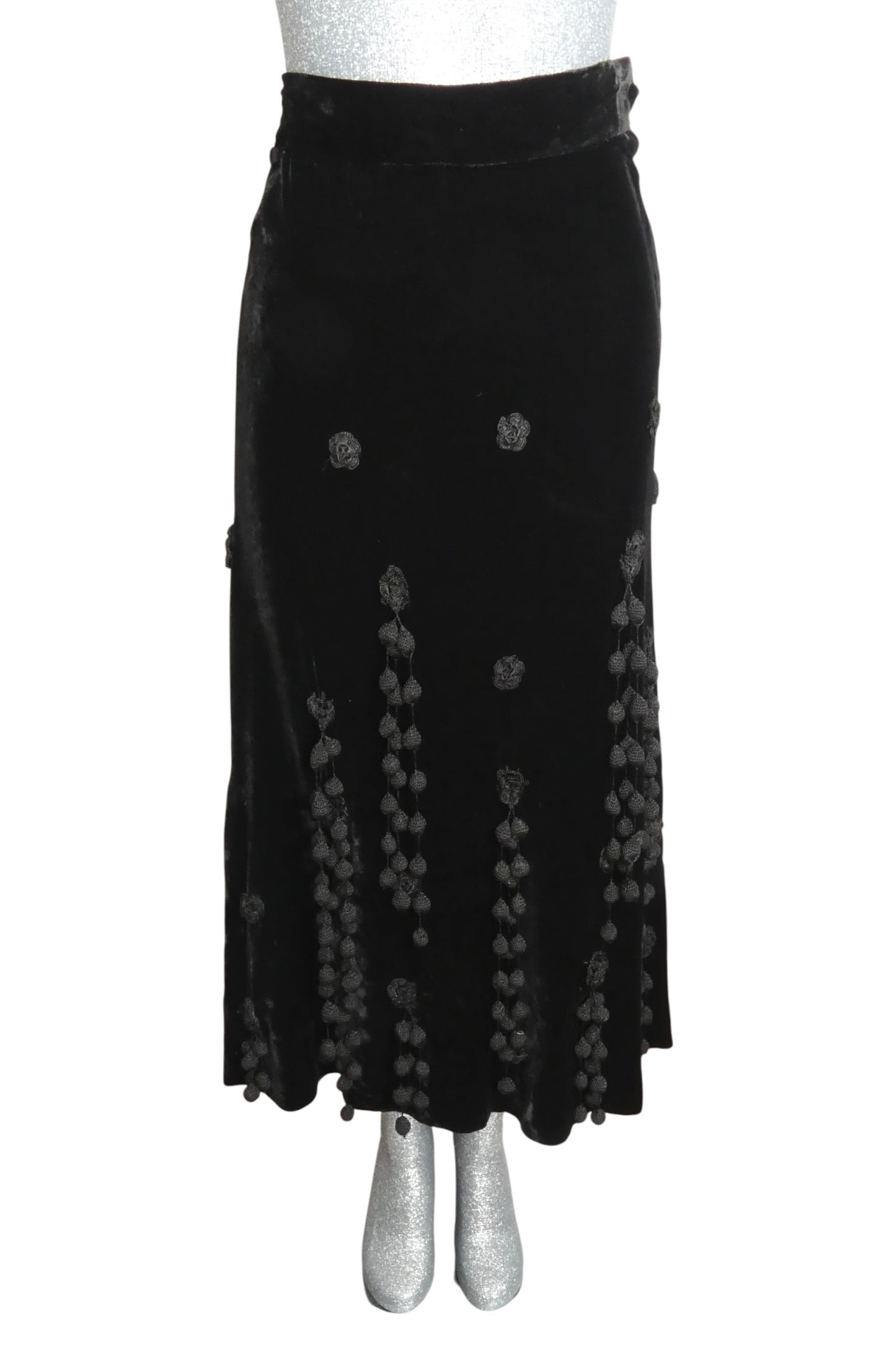 1990s Tassled Velvet Skirt, Size 2