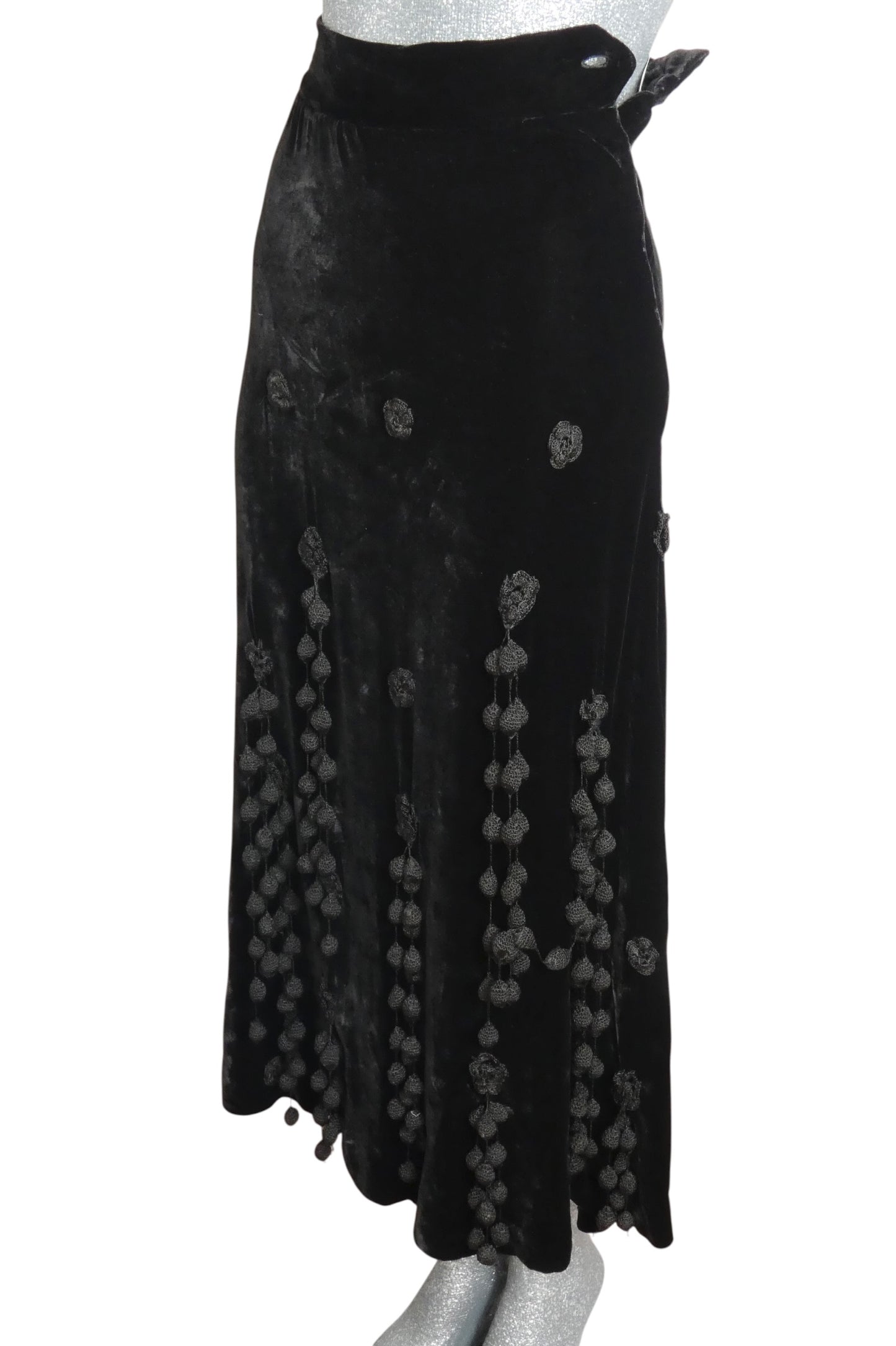 1990s Tassled Velvet Skirt, Size 2