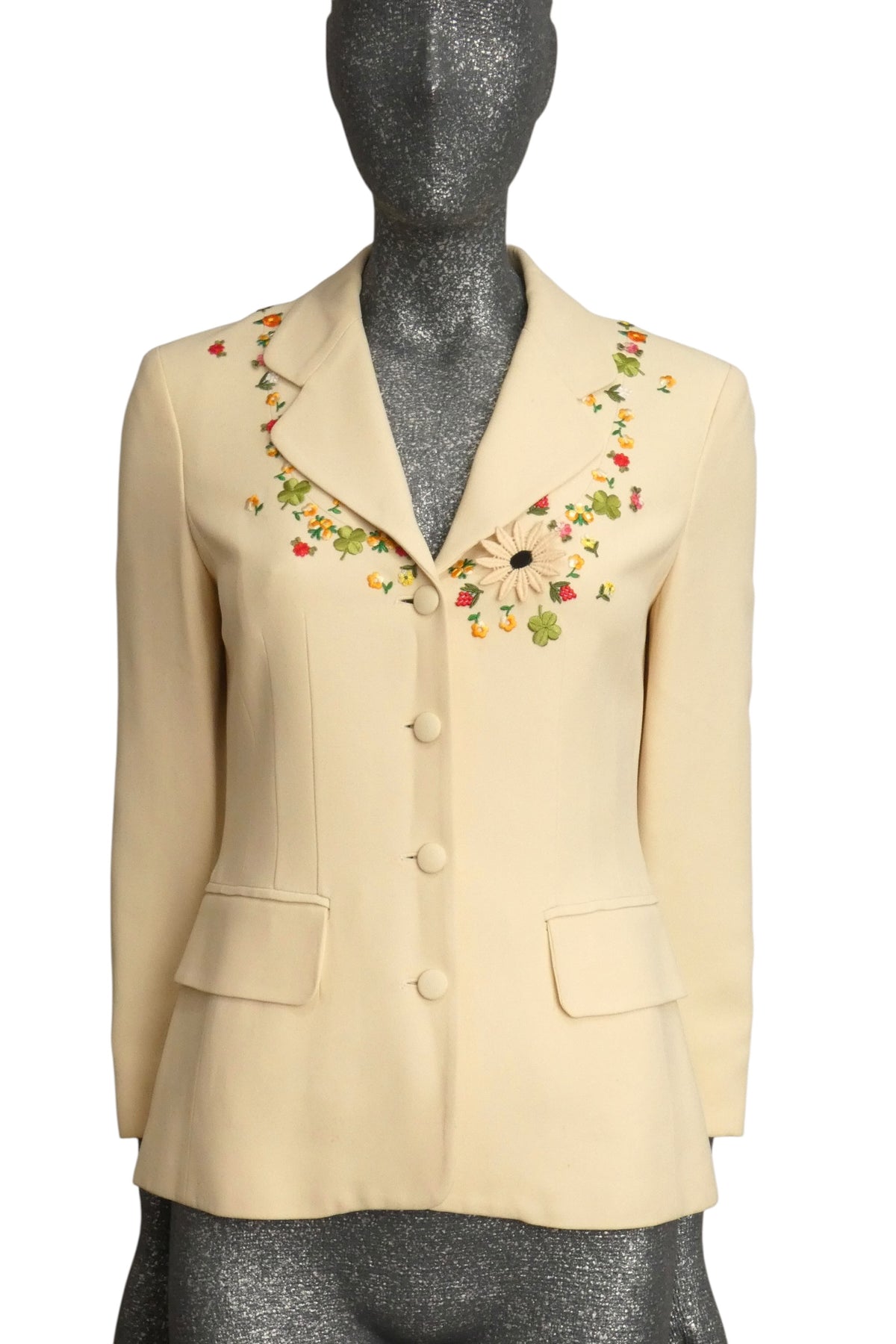 MOSCHINO CHEAP & CHIC - 1990s Ivory Floral Embroidered Blazer, Size-6