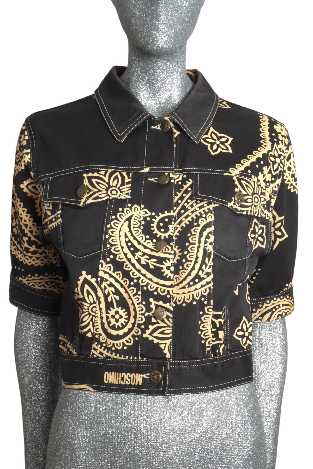 MOSCHINO JEANS - 1990s Paisley Print Denim Jacket, Size-8