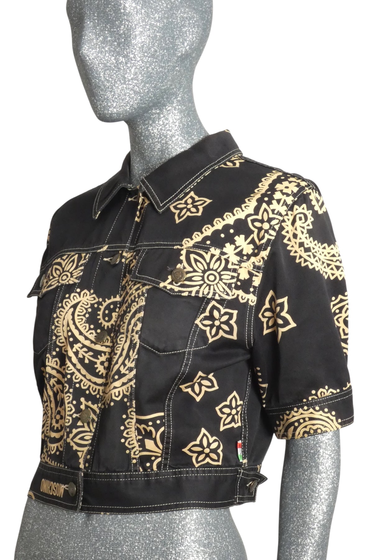 MOSCHINO JEANS - 1990s Paisley Print Denim Jacket, Size-8