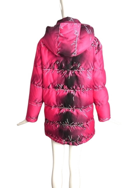 MOSCHINO COUTURE! - 2016 Pink & Black Printed Puffer Coat, Size Medium