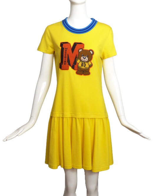 MOSCHINO COUTURE! - 2018 Yellow Cotton Letterman's Dress, Size 6