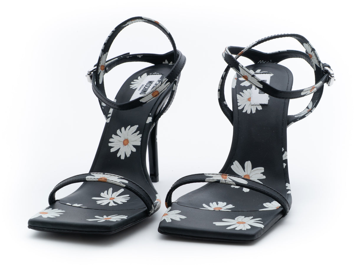 MOSCHINO COUTURE! - 2025 Black & White Floral Sandals, Size-37.5