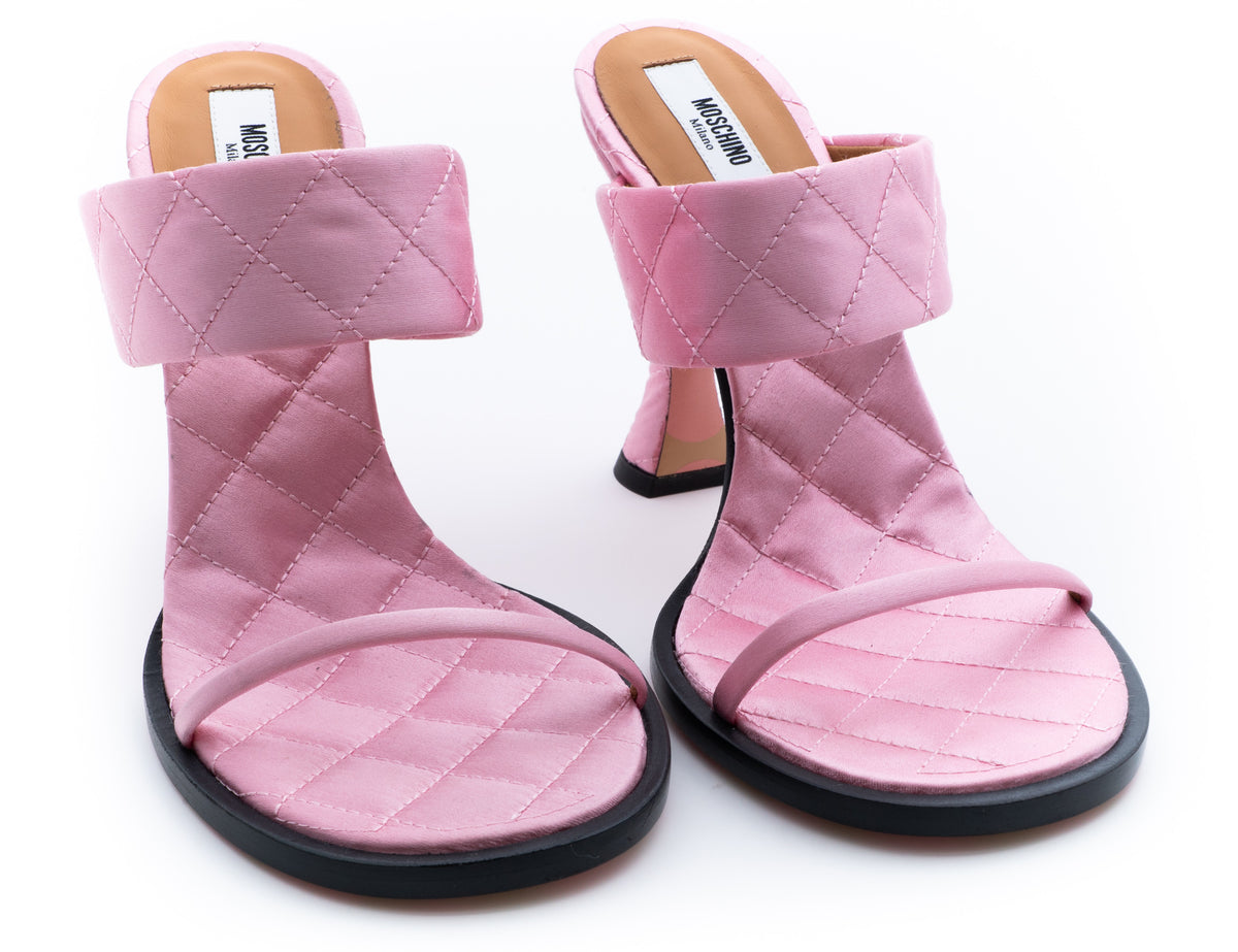 MOSCHINO COUTURE! - 2025 Pink Quilted Satin Sandals, Size-38.5