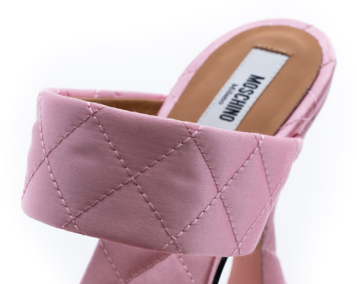 MOSCHINO COUTURE! - 2025 Pink Quilted Satin Sandals, Size-38.5
