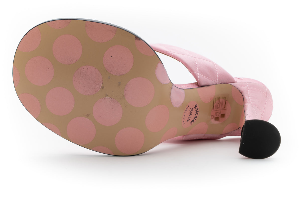 MOSCHINO COUTURE! - 2025 Pink Quilted Satin Sandals, Size-38.5