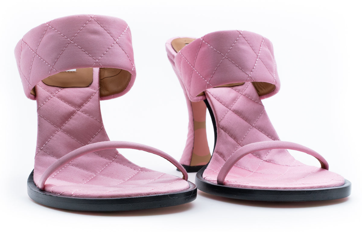 MOSCHINO COUTURE! - 2025 Pink Quilted Satin Sandals, Size-38.5