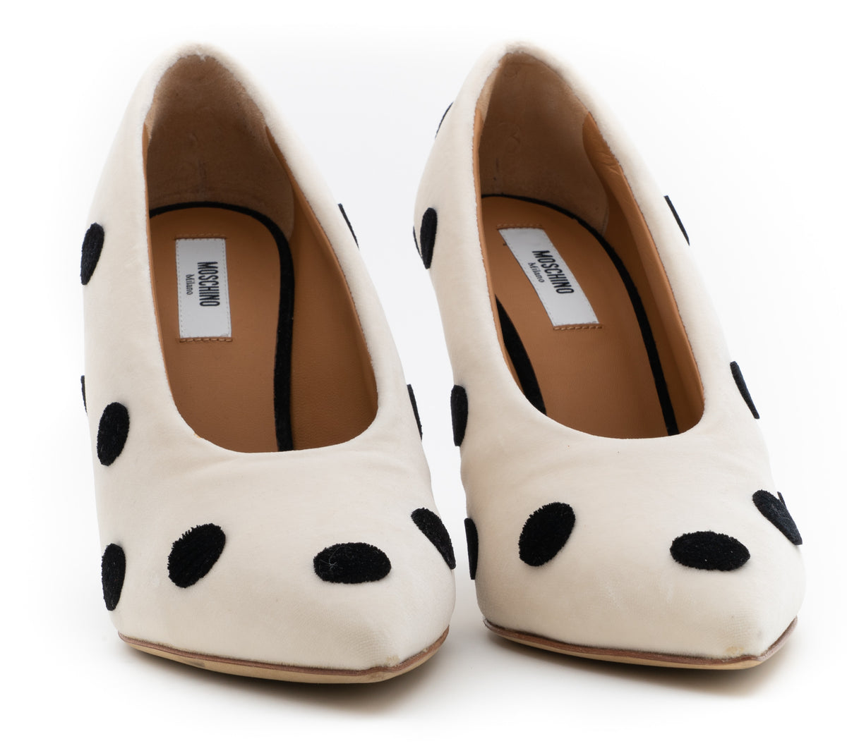 MOSCHINO COUTURE! - S2025 Ivory & Black Velvet Dot Pumps, Size-39