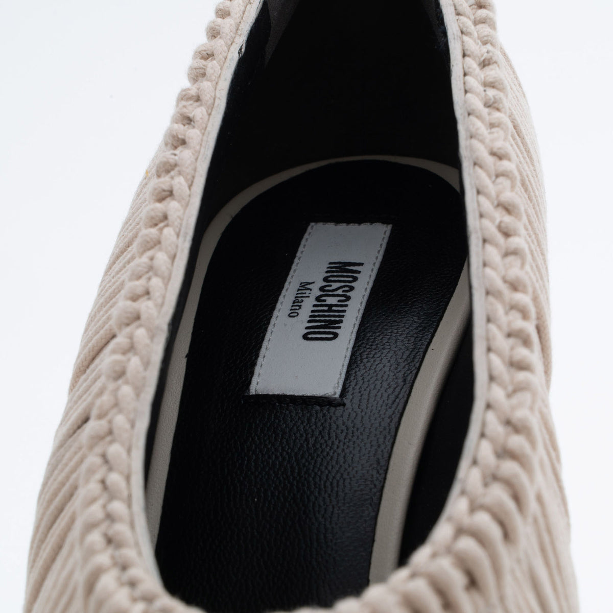 MOSCHINO COUTURE! - 2025 Ivory Woven Twine Pumps, Size-38.5