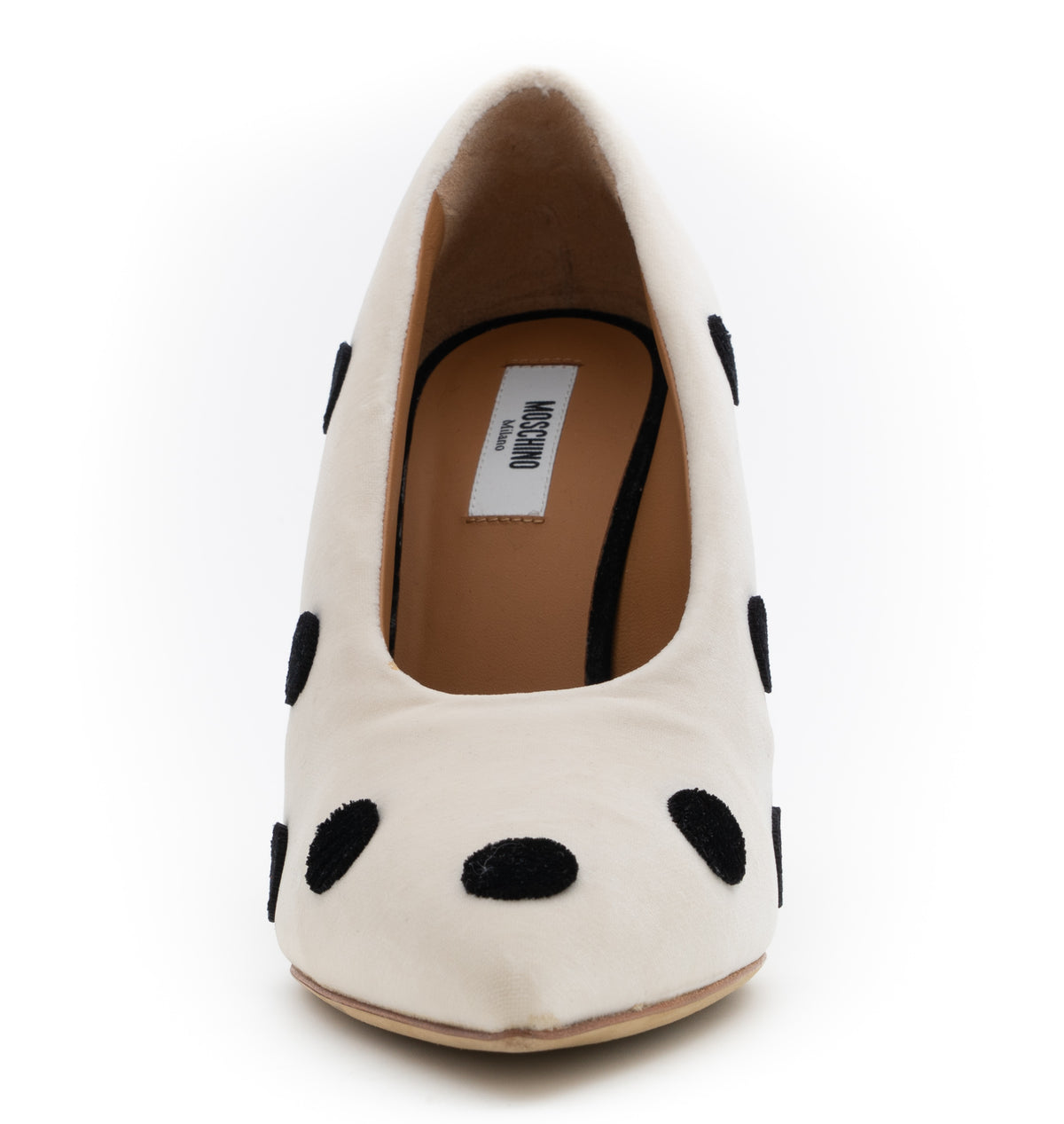 MOSCHINO COUTURE! - S2025 Ivory & Black Velvet Dot Pumps, Size-39