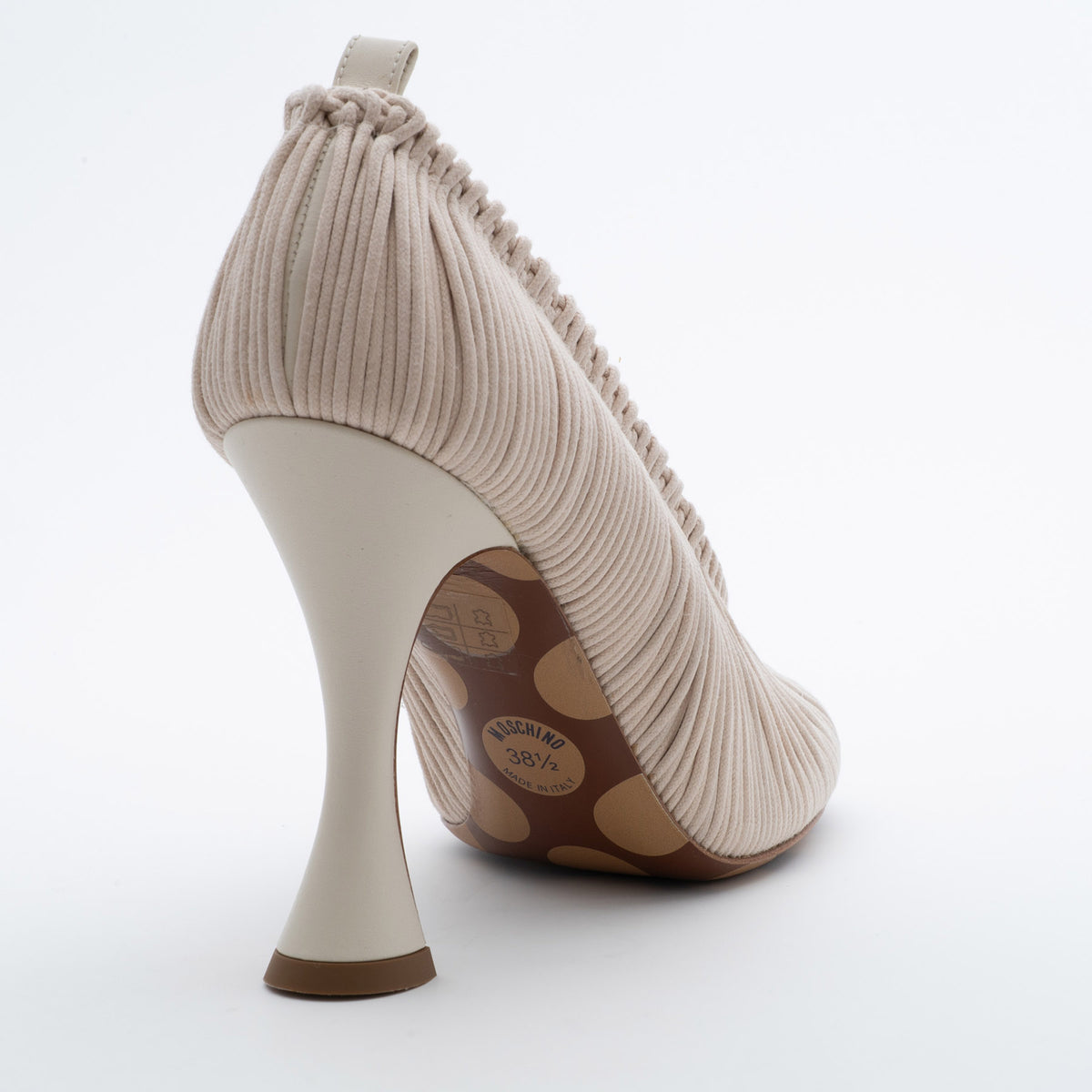 MOSCHINO COUTURE! - 2025 Ivory Woven Twine Pumps, Size-38.5