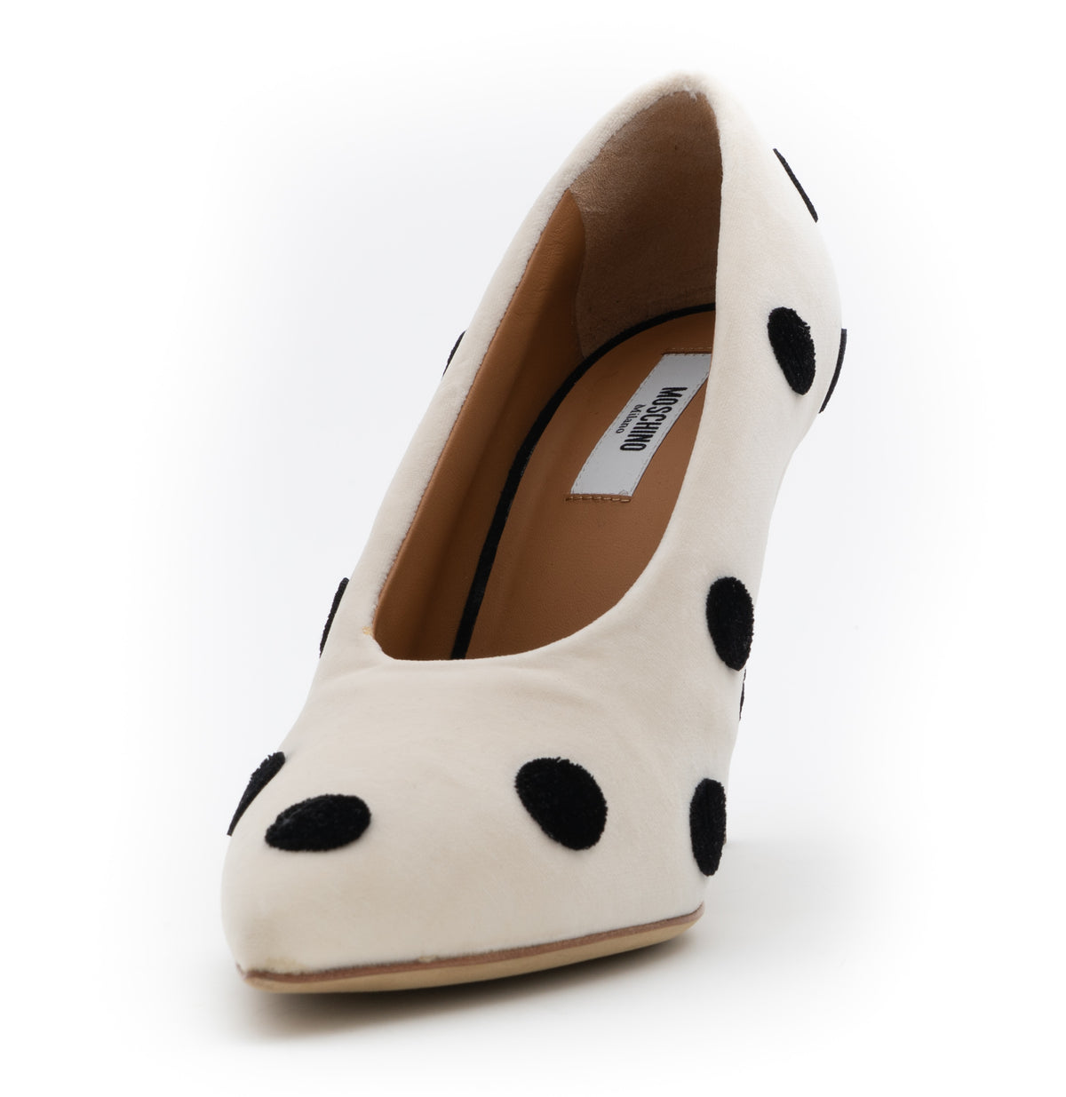 MOSCHINO COUTURE! - S2025 Ivory & Black Velvet Dot Pumps, Size-39