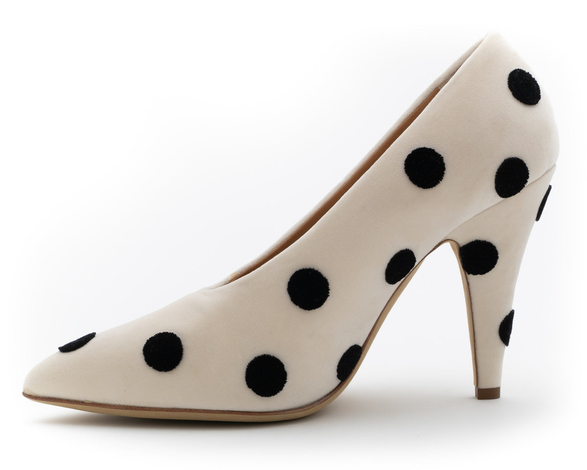 MOSCHINO COUTURE! - S2025 Ivory & Black Velvet Dot Pumps, Size-39