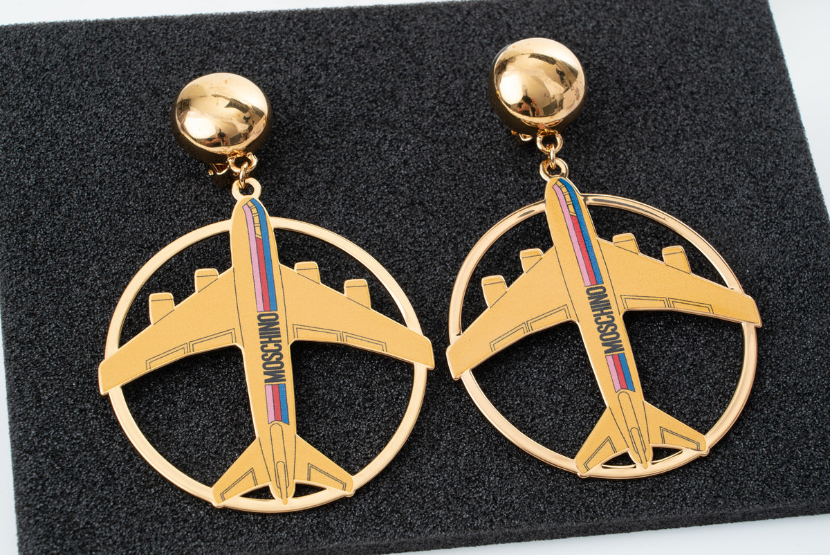 MOSCHINO COUTURE! - 2023 Enamel Airplane Novelty Earrings