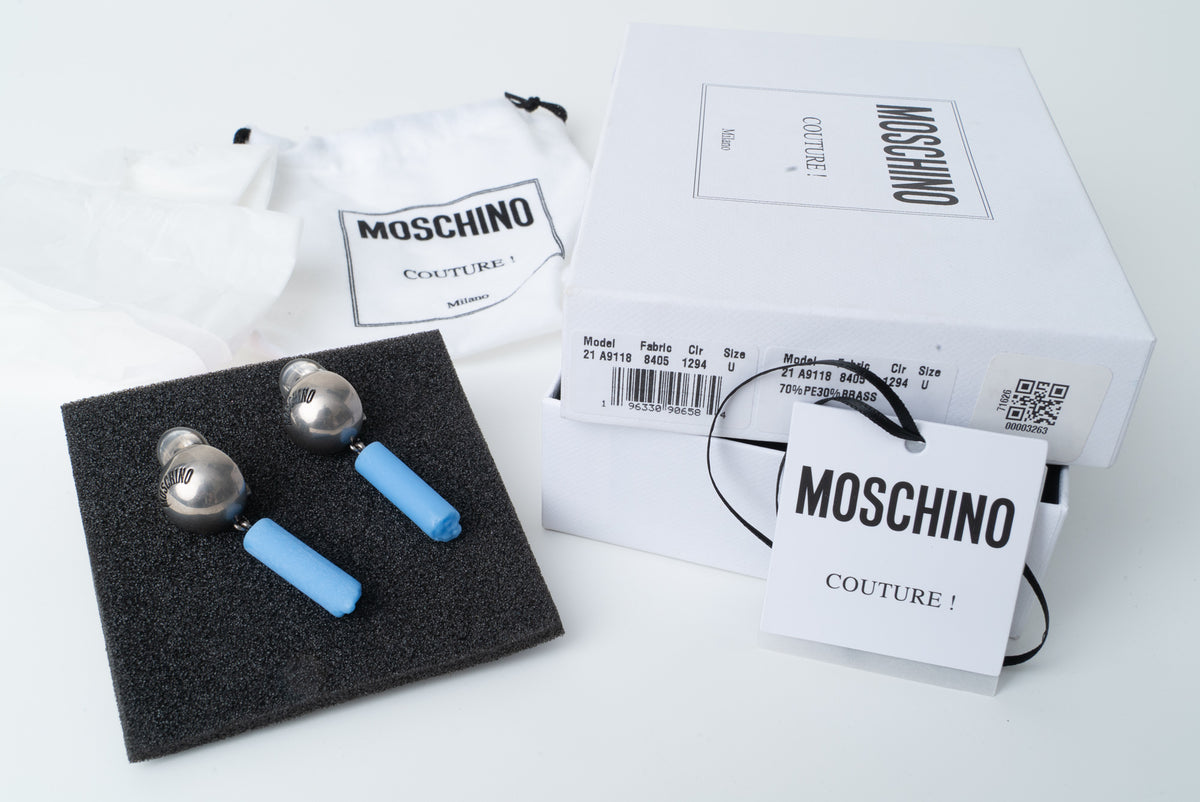MOSCHINO COUTURE! - 2025 Blue Chalk Resin Earrings