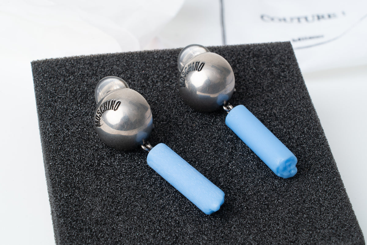 MOSCHINO COUTURE! - 2025 Blue Chalk Resin Earrings