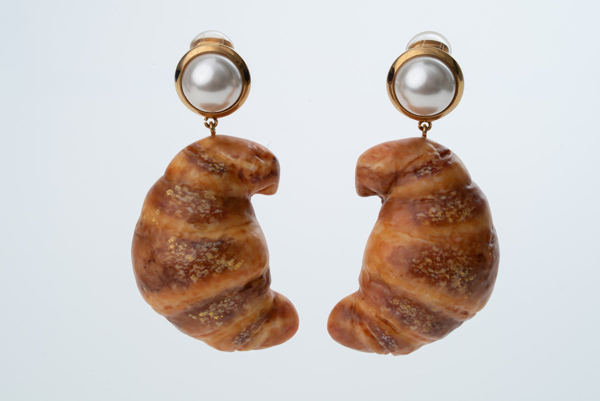 MOSCHINO COUTURE! - 2025 Brown Croissant Novelty Earrings