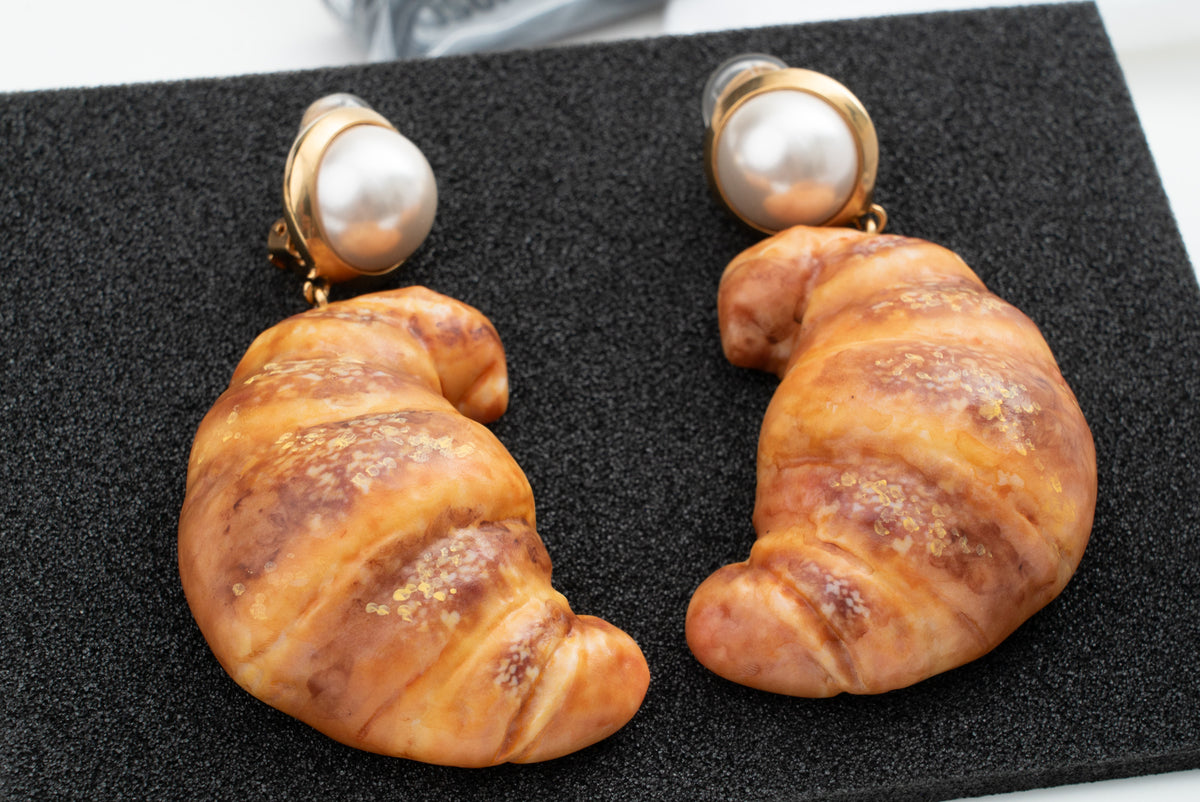 MOSCHINO COUTURE! - 2025 Brown Croissant Novelty Earrings