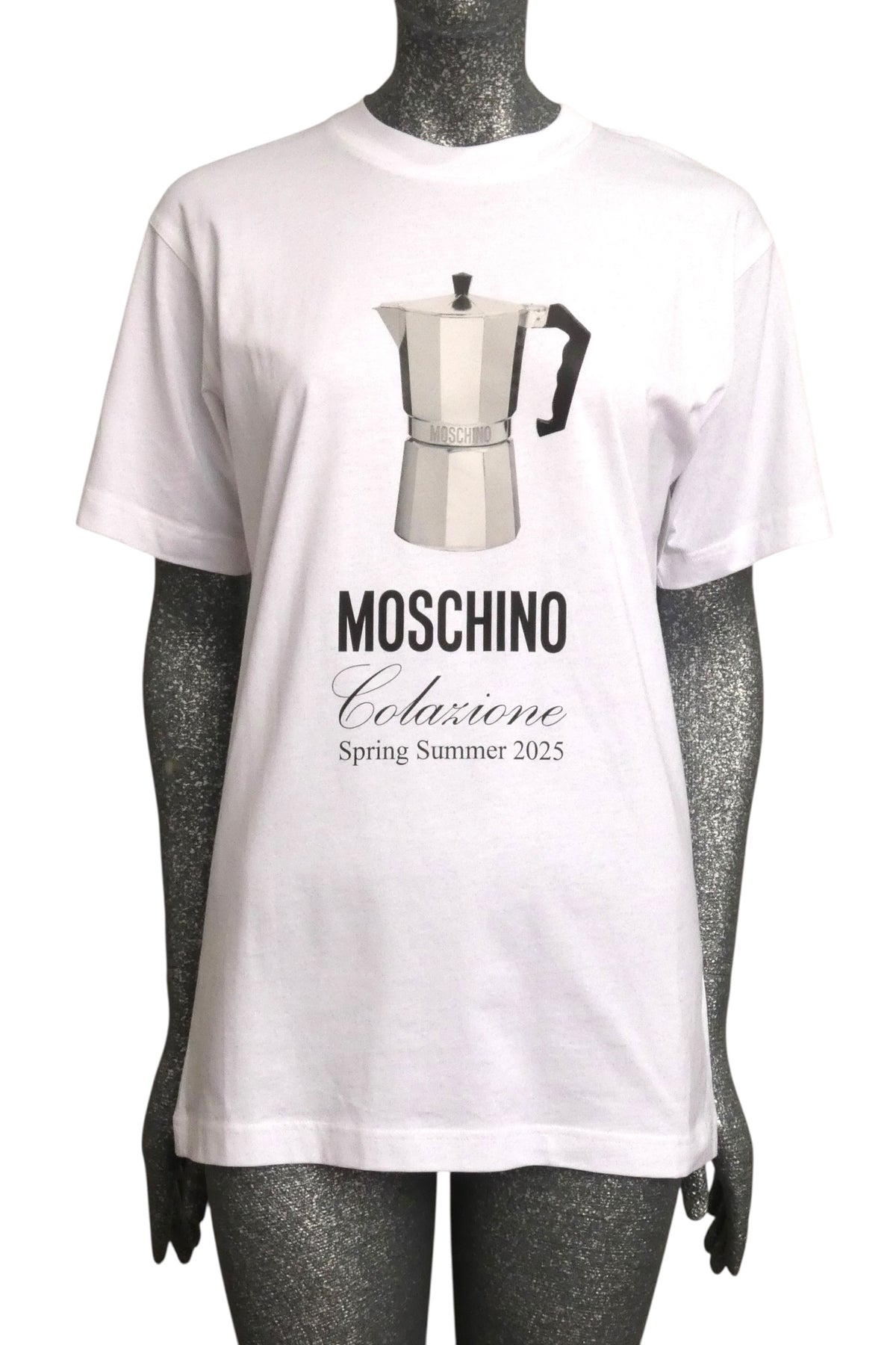 MOSCHINO COUTURE! - 2025 Oversized White & Black Coffee T-Shirt, Size-2