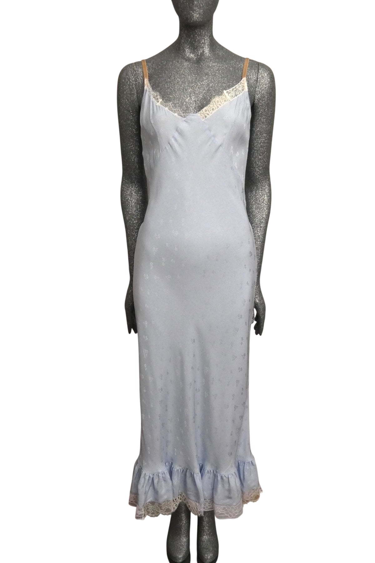 MOSCHINO COUTURE! - 2025 Blue Jacquard & Lace Slip Dress, Size-4