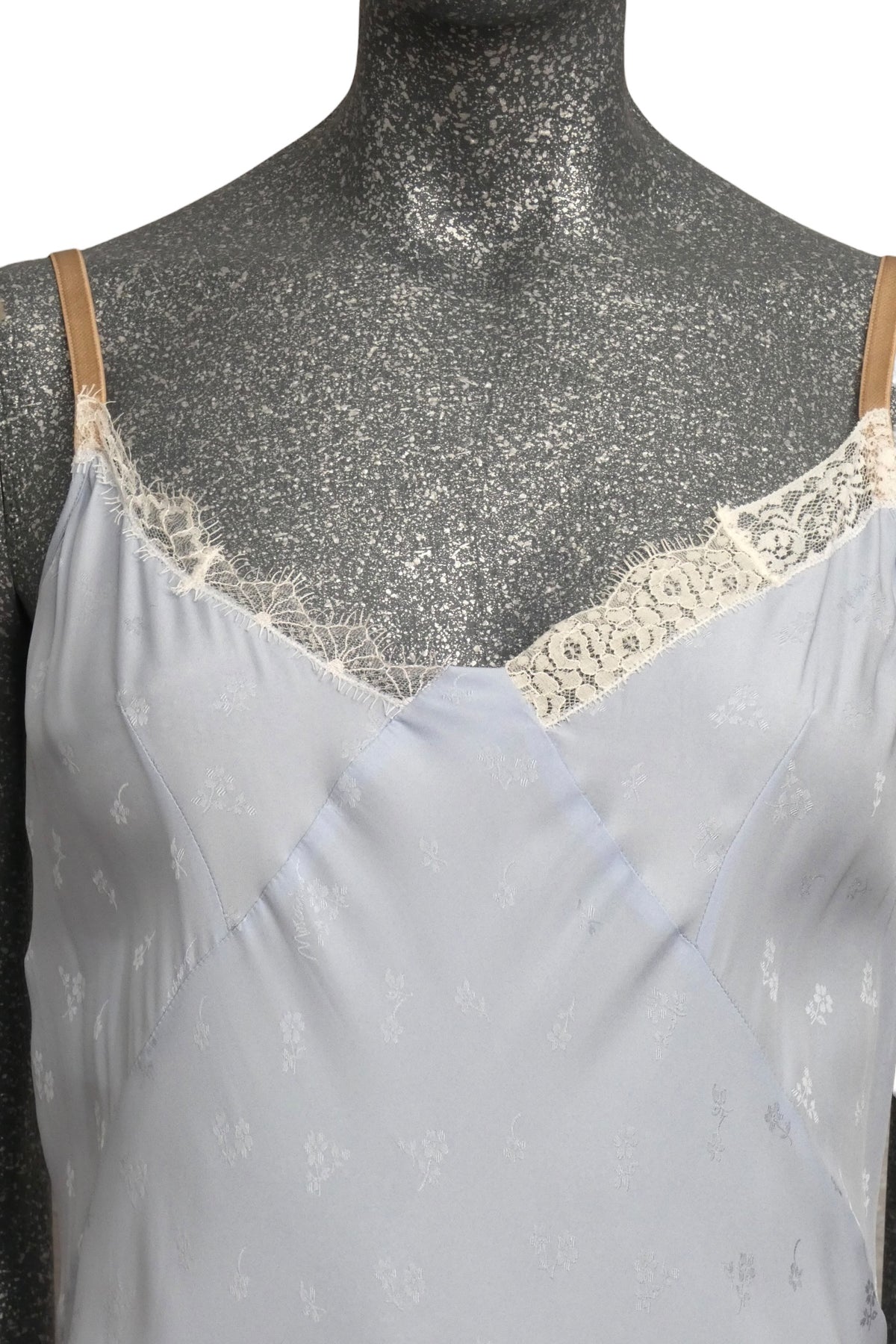 MOSCHINO COUTURE! - 2025 Blue Jacquard & Lace Slip Dress, Size-4