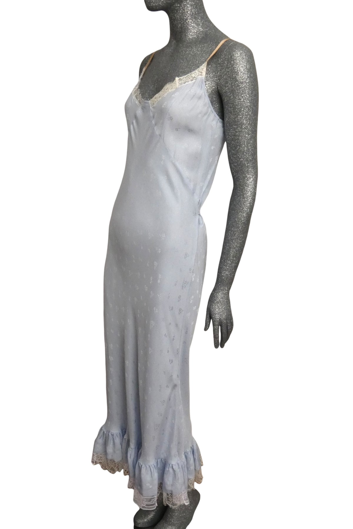 MOSCHINO COUTURE! - 2025 Blue Jacquard & Lace Slip Dress, Size-4
