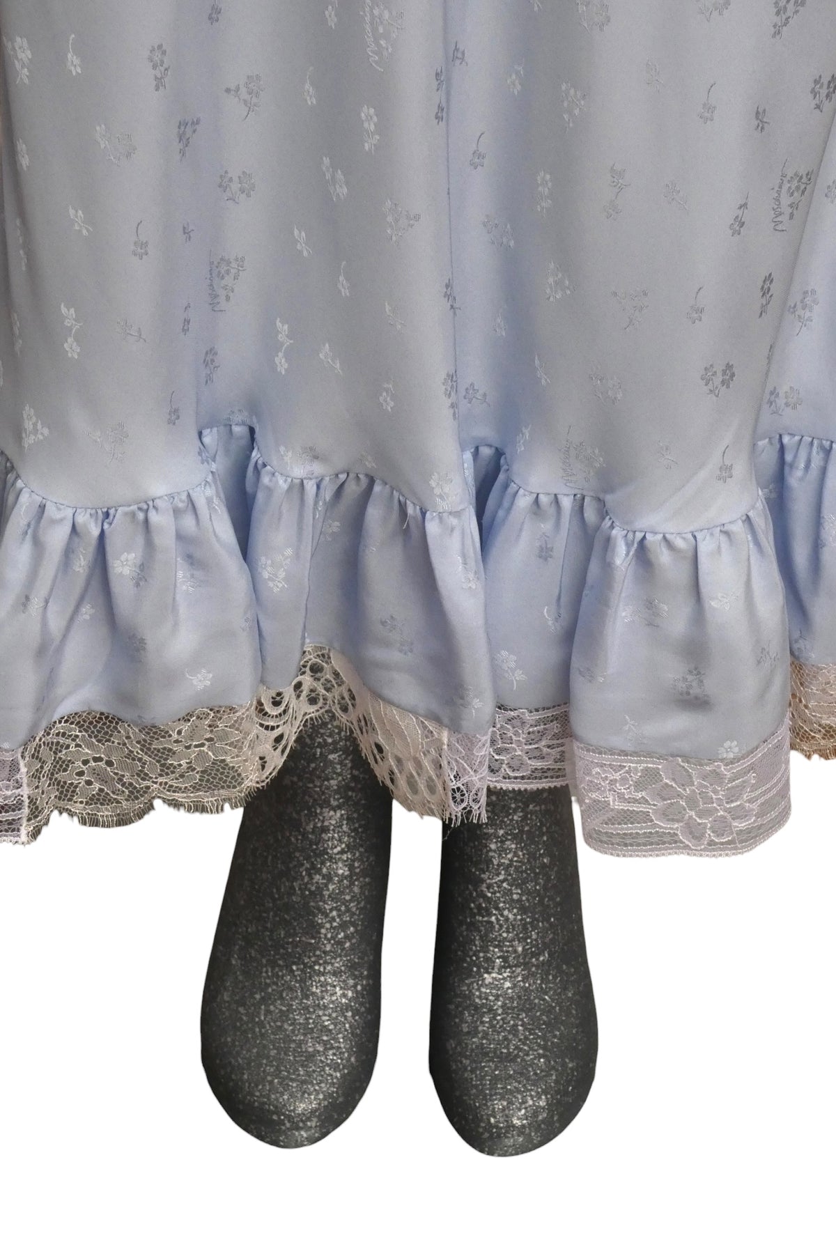 MOSCHINO COUTURE! - 2025 Blue Jacquard & Lace Slip Dress, Size-4