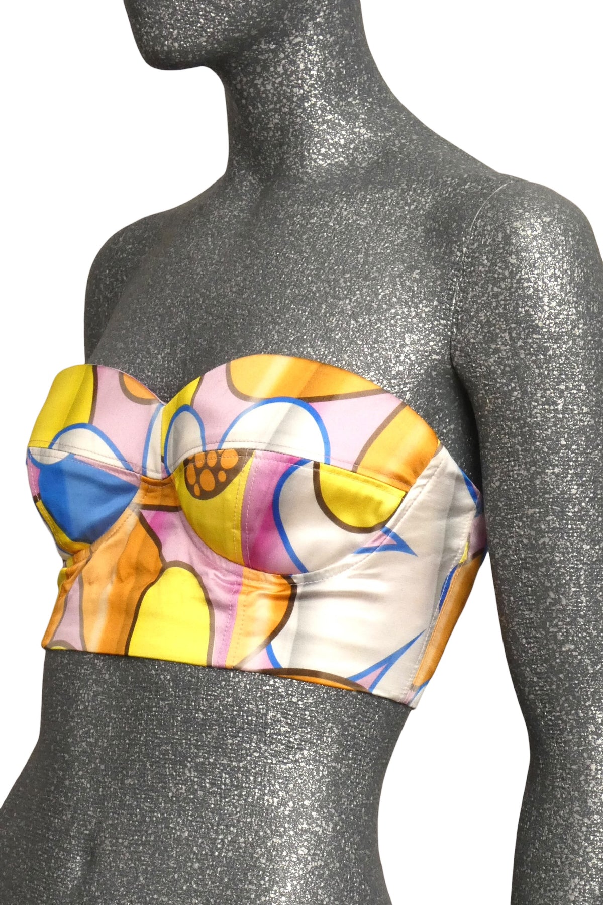 MOSCHINO COUTURE! - S2023 Yellow & Pink Satin Print Bustier, Size-10