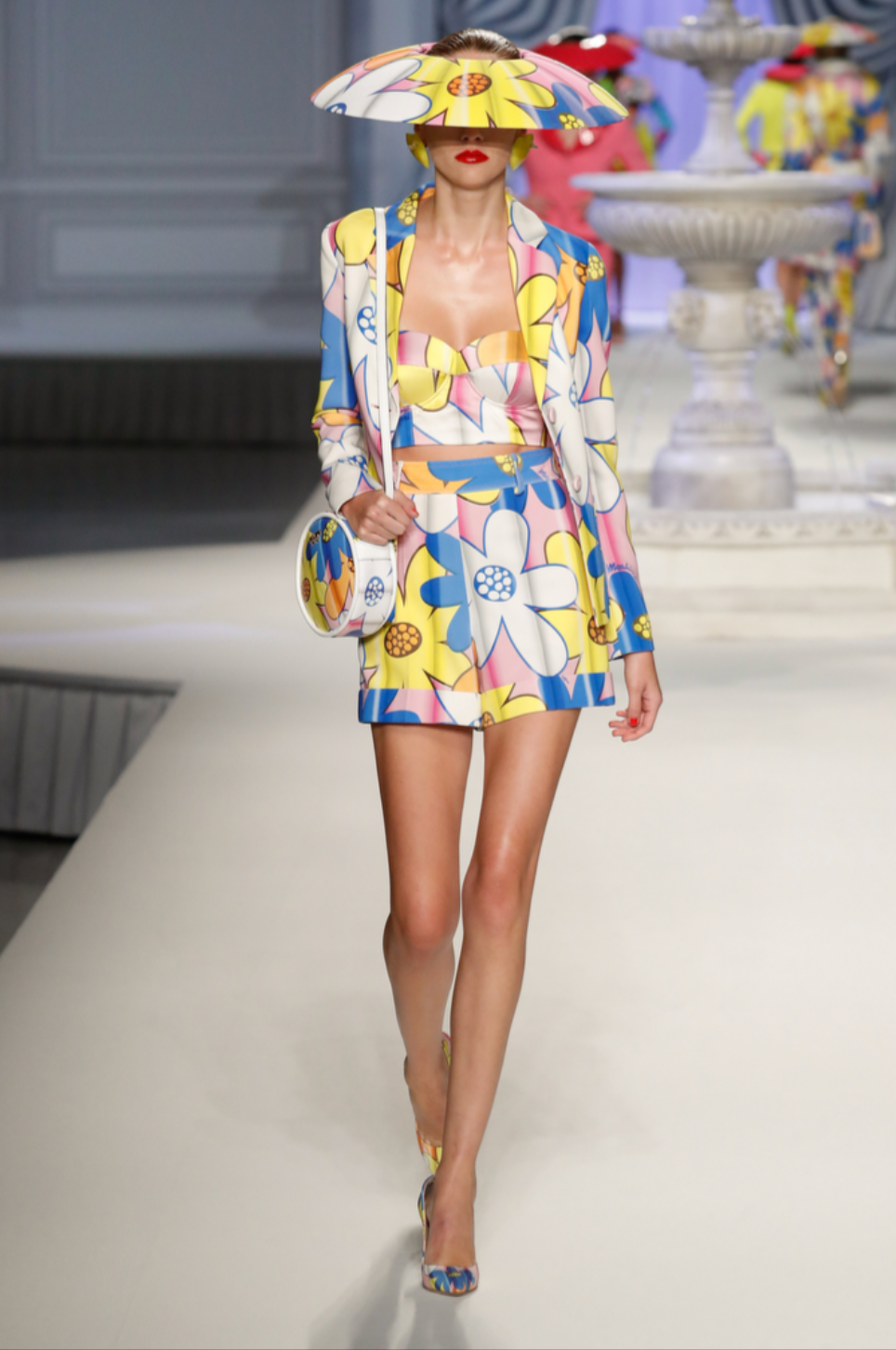 MOSCHINO COUTURE! - S2023 Yellow & Pink Satin Print Bustier, Size-10