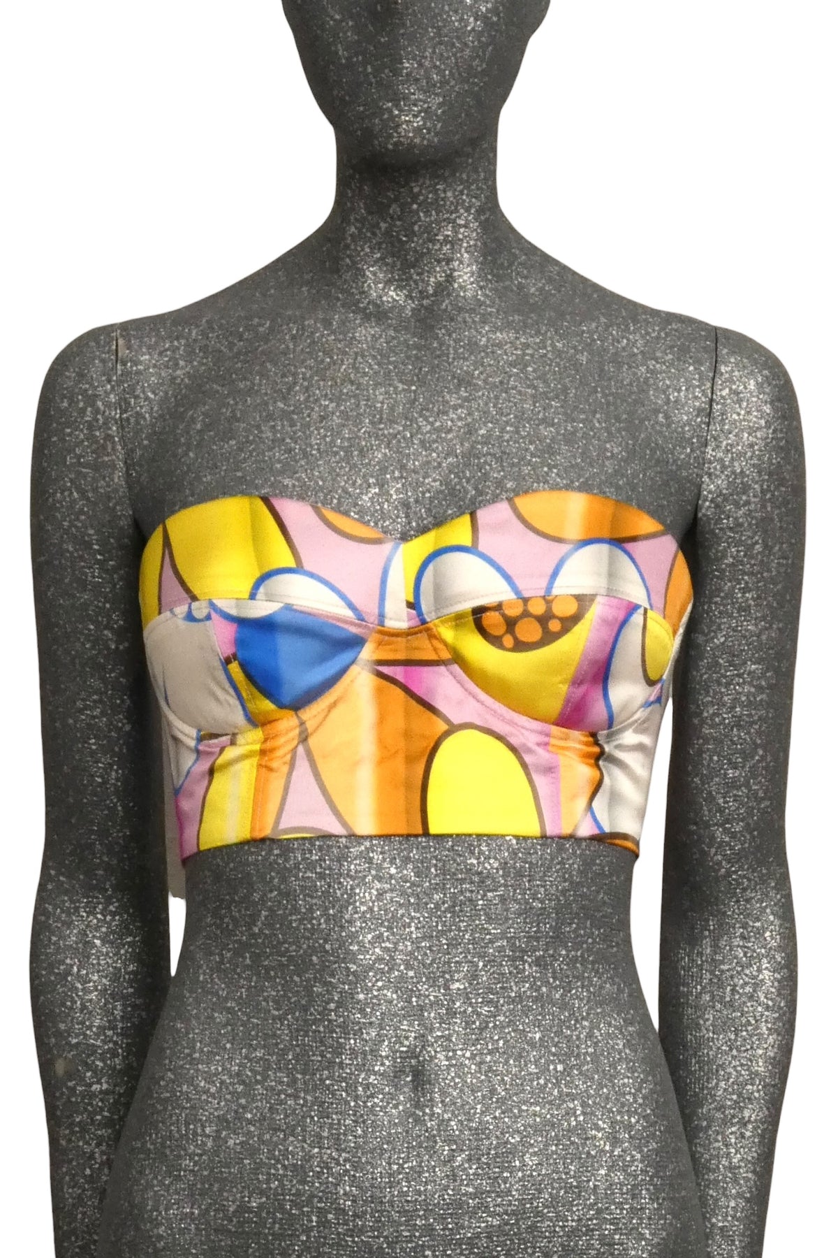 MOSCHINO COUTURE! - S2023 Yellow & Pink Satin Print Bustier, Size-10