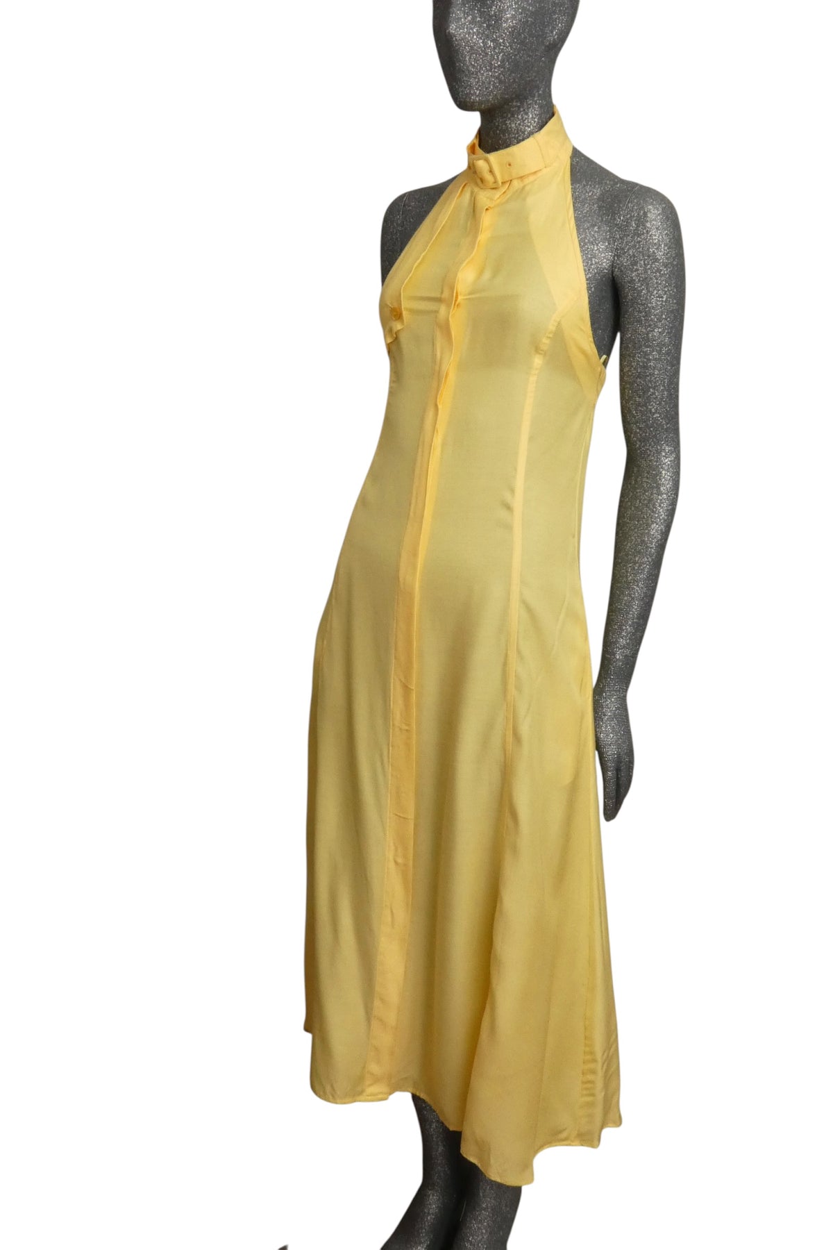 MOSCHINO COUTURE! - S2025 Yellow Rayon Halter Dress, Size-4