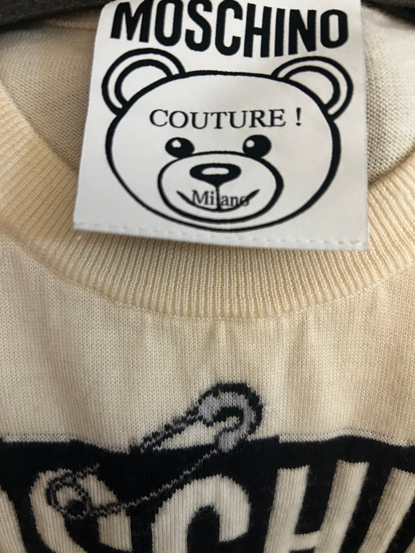 MOSCHINO COUTURE! - 2018 Safety Pin Teddy Sweater Dress, Size-4