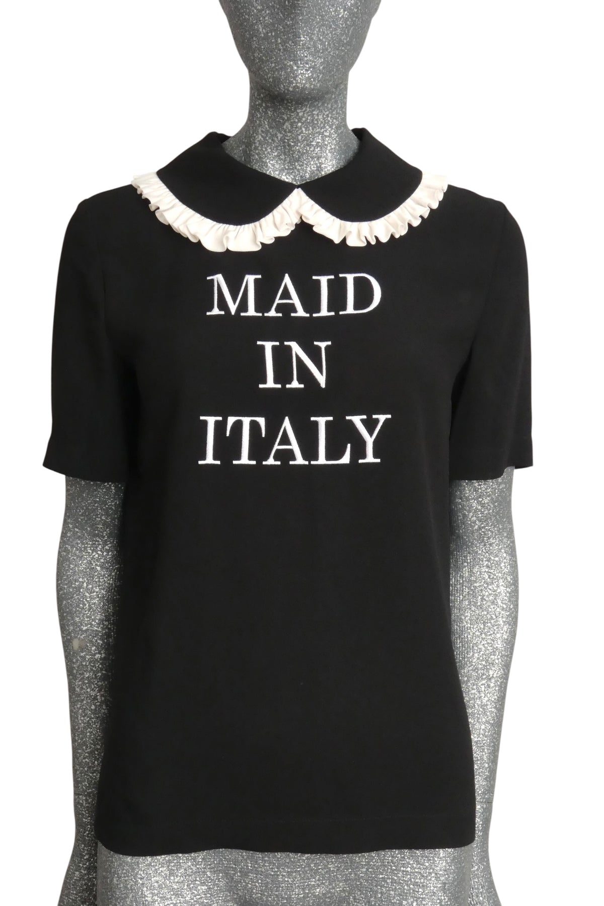 MOSCHINO COUTURE! - 2022 Black "Maid in Italy" Blouse, Size-8