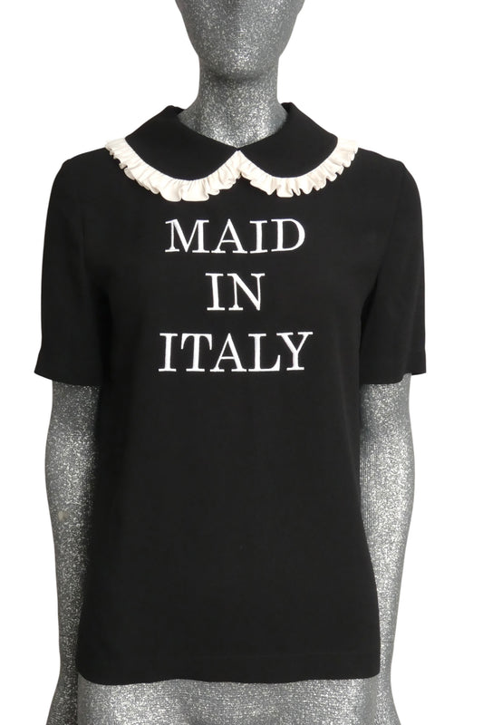 MOSCHINO COUTURE! - 2022 Black "Maid in Italy" Blouse, Size-8