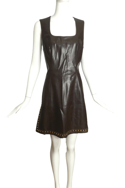 MOSCHINO JEANS - 1990s Brown Studded Dress, Size 12