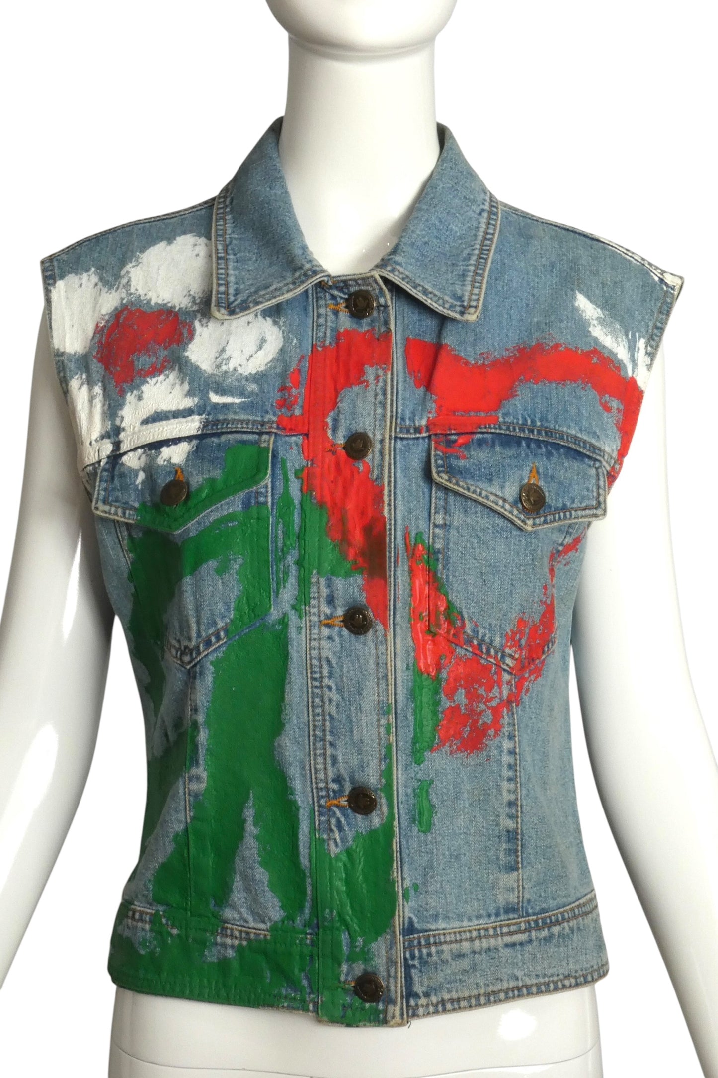 MOSCHINO JEANS - 1990s Painted Denim Vest, Size 6