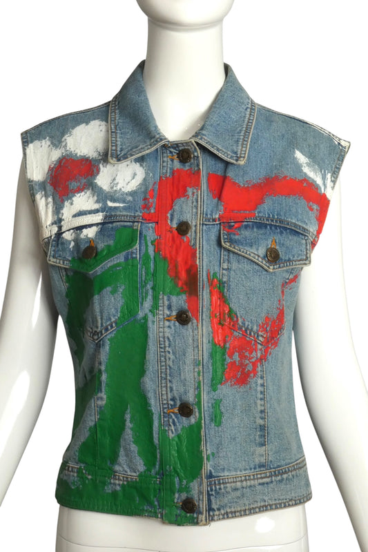 MOSCHINO JEANS - 1990s Painted Denim Vest, Size 6