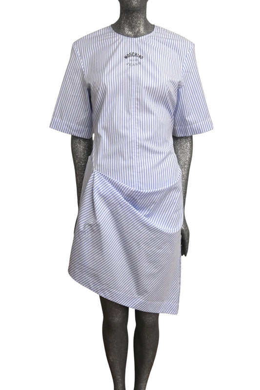 MOSCHINO JEANS - 2025 Blue & White Cotton Stripe Dress, Size-4