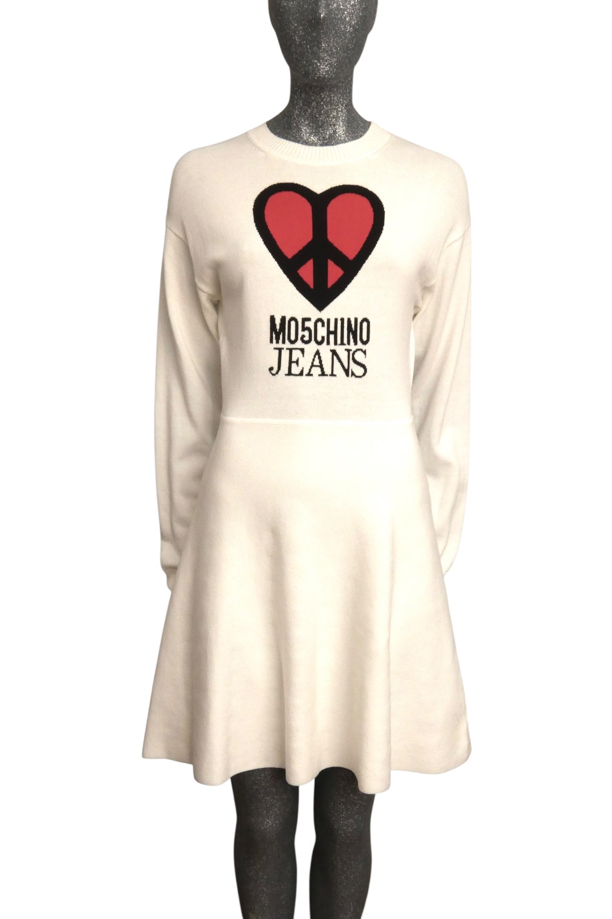MOSCHINO JEANS - PS2024 White Heart Knit Dress, Size-8