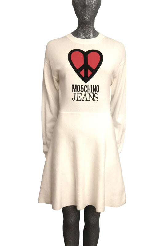 MOSCHINO JEANS - PS2024 White Heart Knit Dress, Size-8