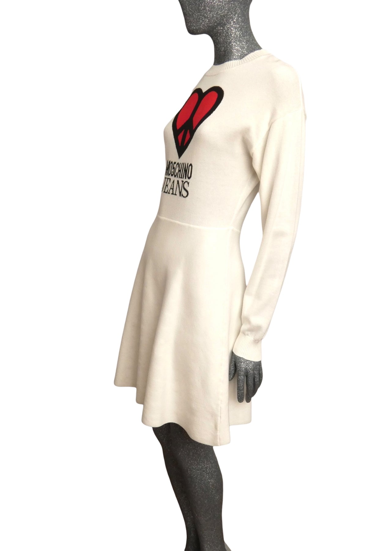 MOSCHINO JEANS - PS2024 White Heart Knit Dress, Size-8