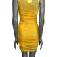 MOSCHINO JEANS - 2024 Yellow & Blue Shirred Mesh Print Dress, Size-6